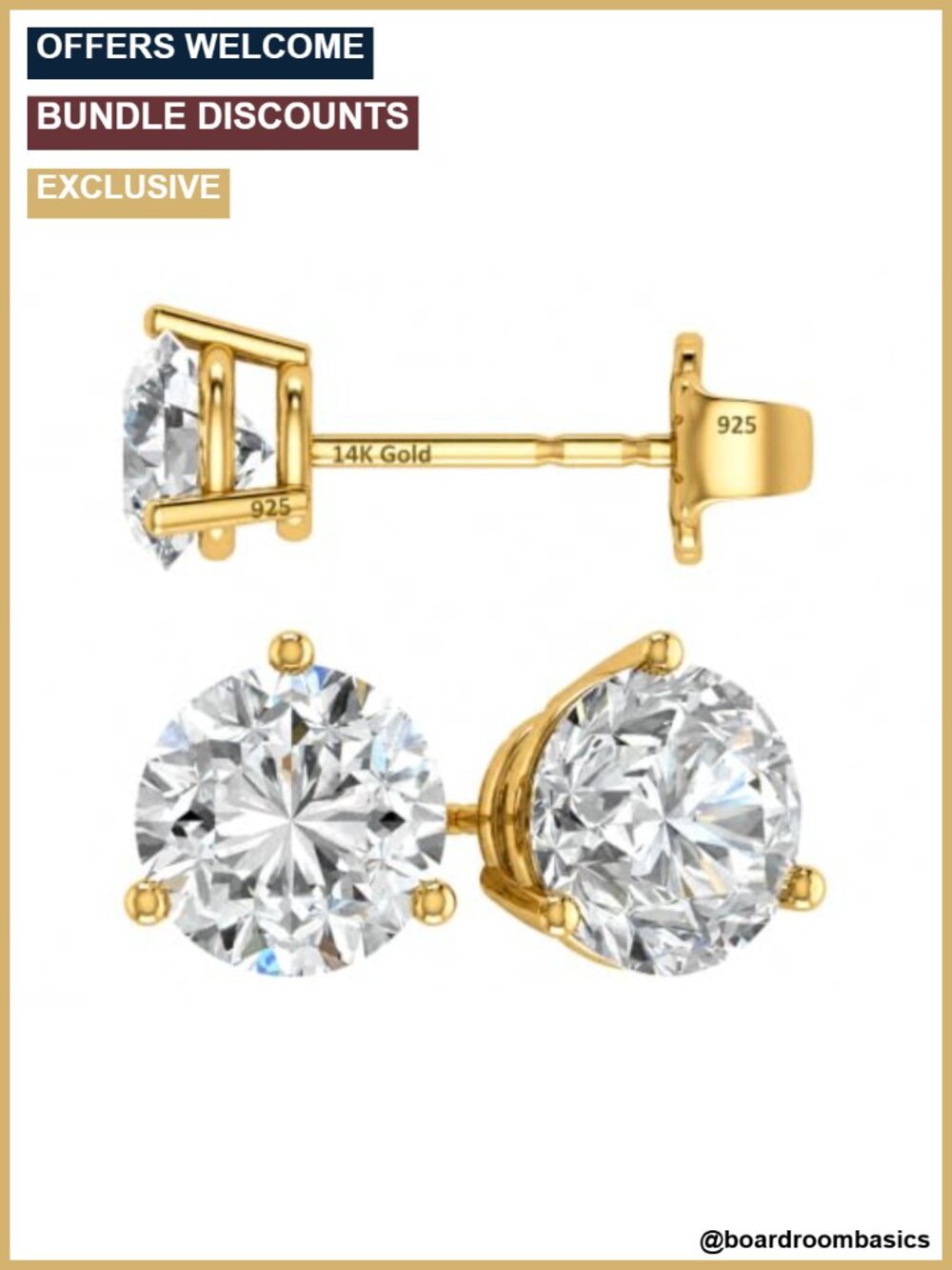 14K Gold Post Sterling Silver Swarovski Zirconia Martini Stud Earrings